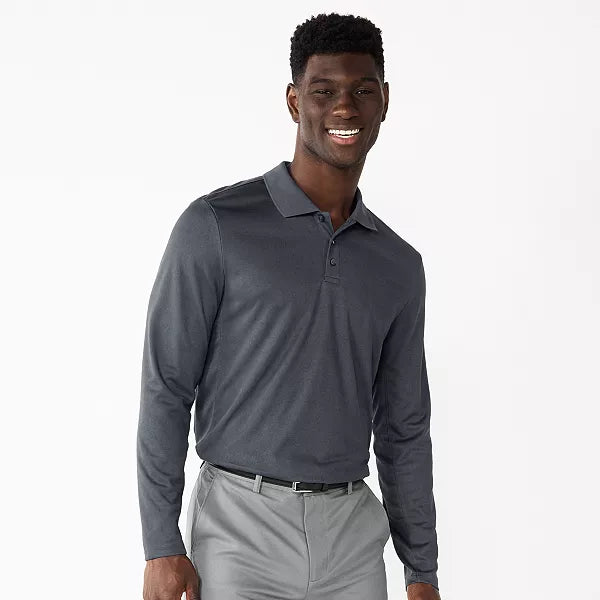 Men's Long Sleeve Polo Polyester Dress Shirt M Gray