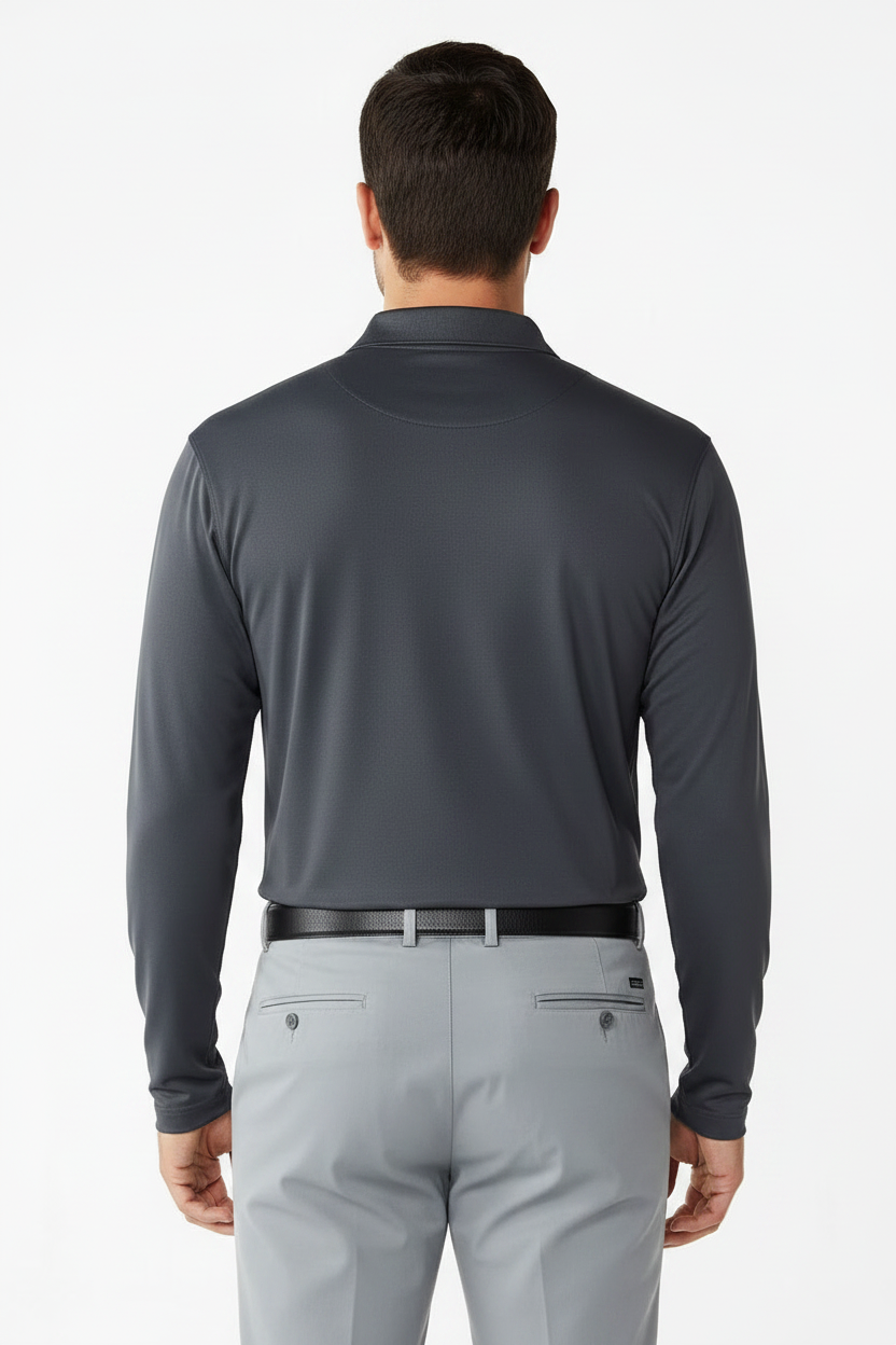 Men's Long Sleeve Polo Polyester Dress Shirt M GRAY