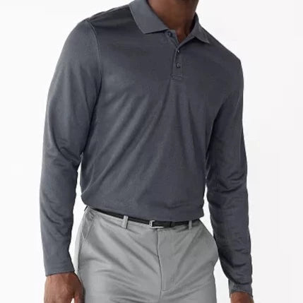 Men's Long Sleeve Polo Polyester Dress Shirt M Gray