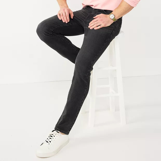 Men's Slim-Fit Stretch Jeans Black Gray Skinny
