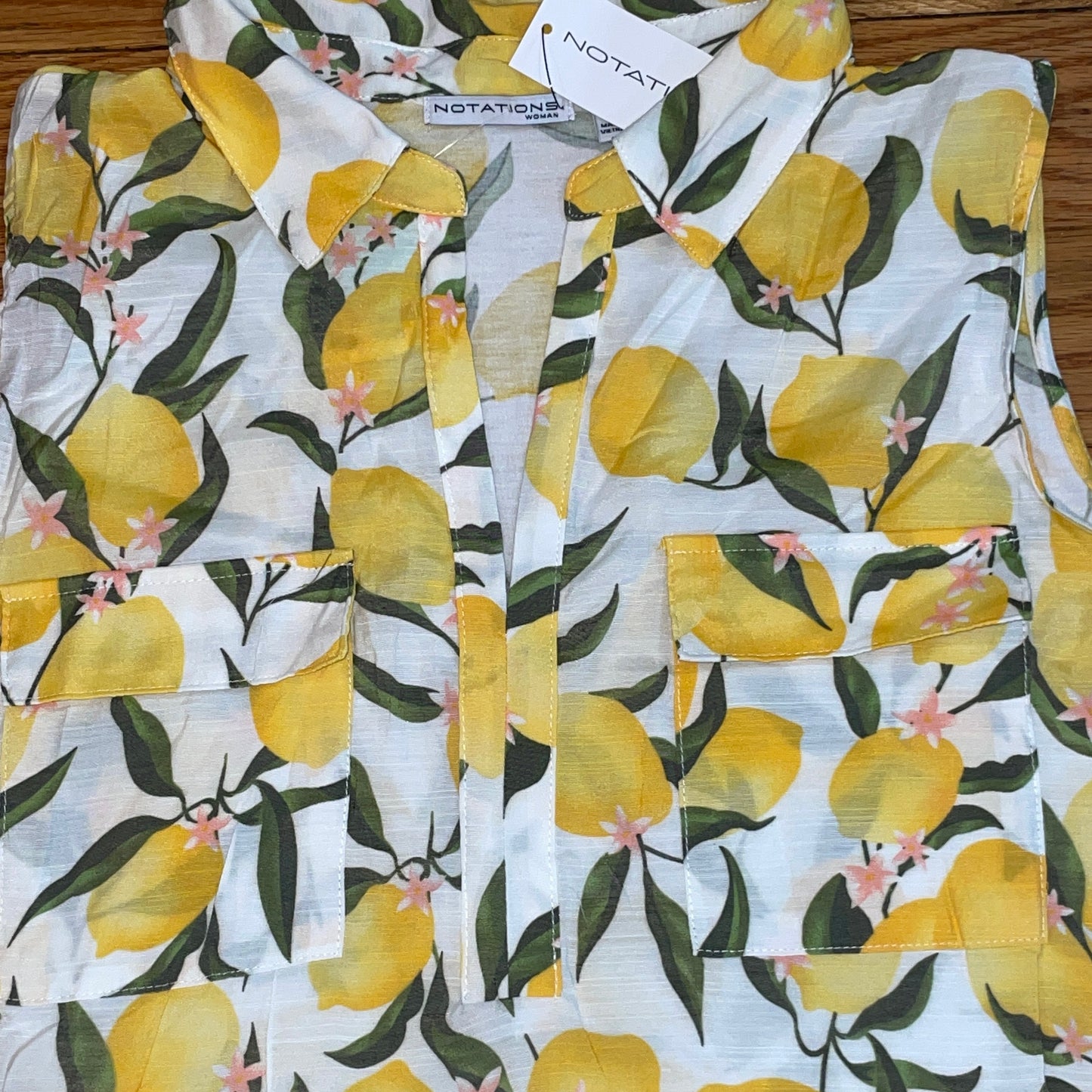 Women's PLUS Lemon Button down Pocket Sleeveless blouse Yellow