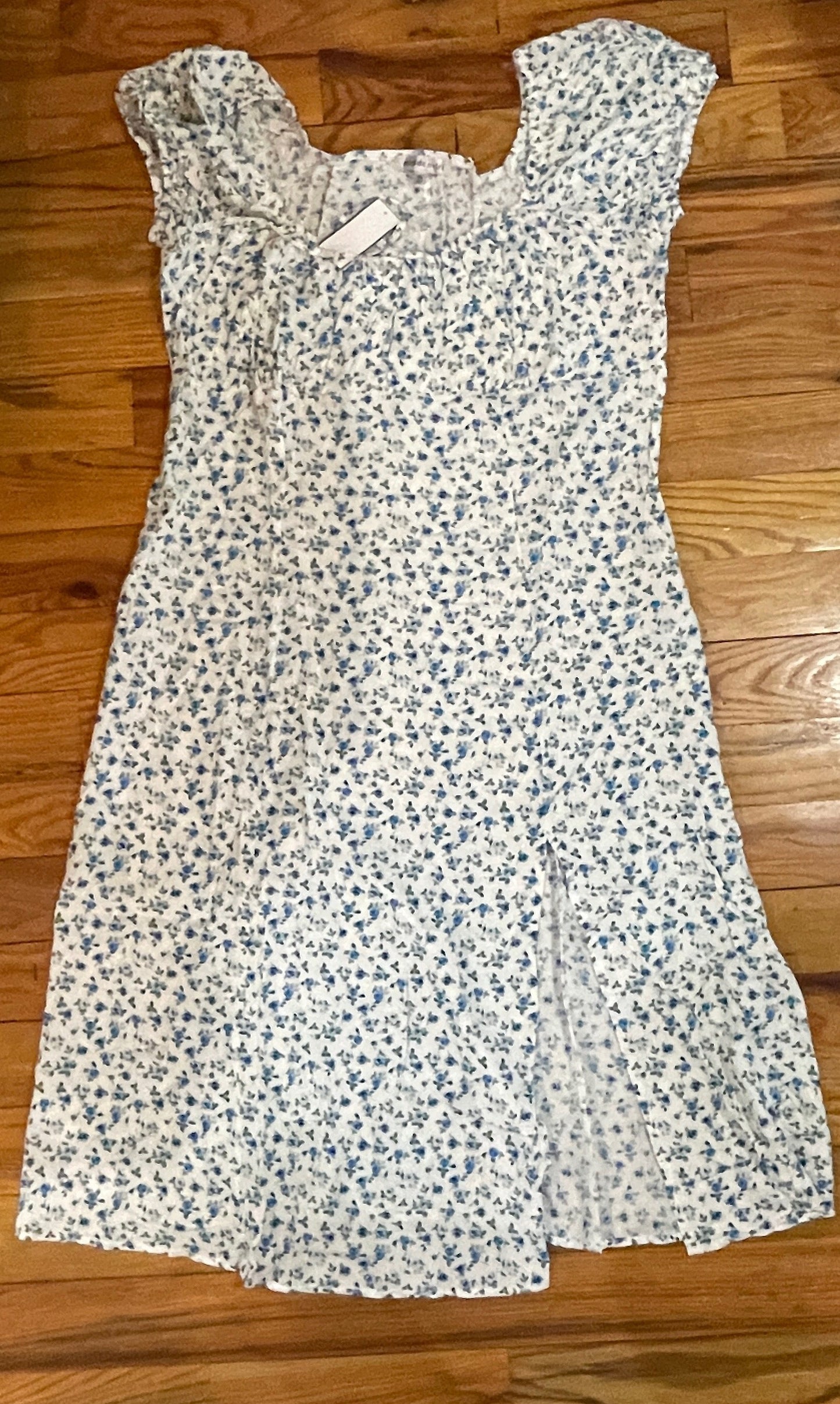 Women's PLUS Puff Sleeve Slit front Printed smocked maxi dress