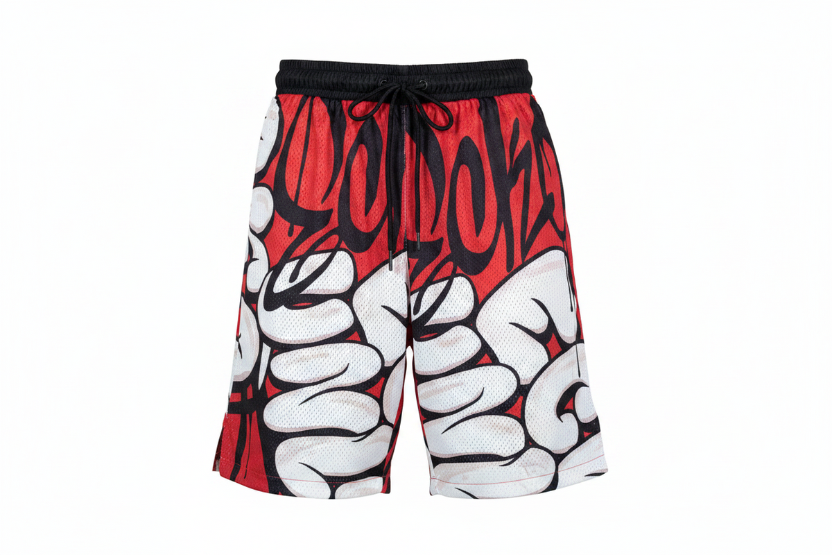 Men's Ecko Unltd. Mesh Shorts Red White Black Rhino Graphic