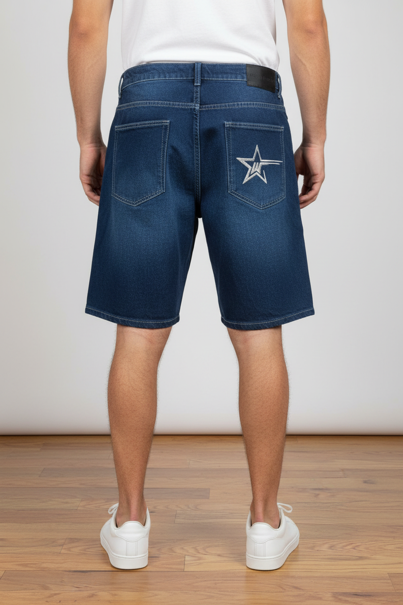 Men's Regular-Fit Denim Shorts Dark Rinse 31 Embroidered Jean
