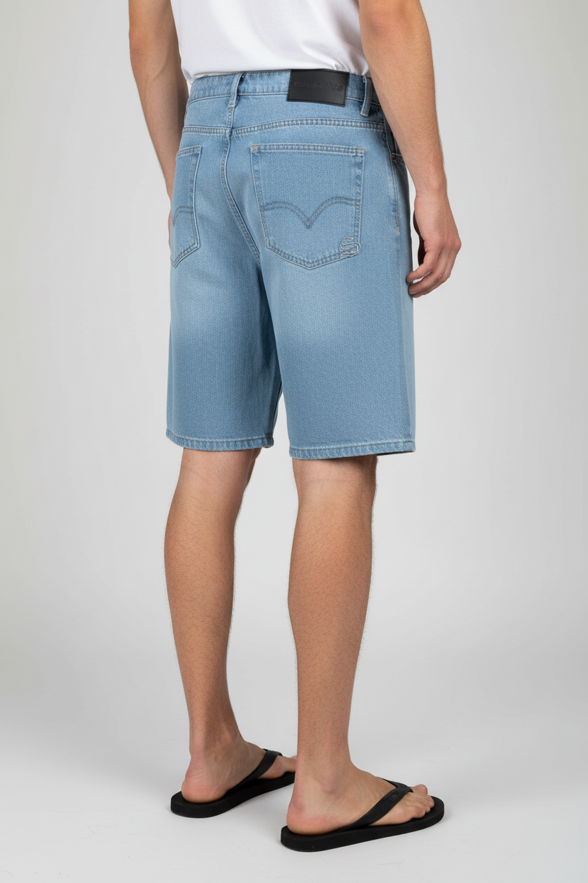 Men's Regular-Fit Denim Shorts Light Rinse 31 Embroidered Jean
