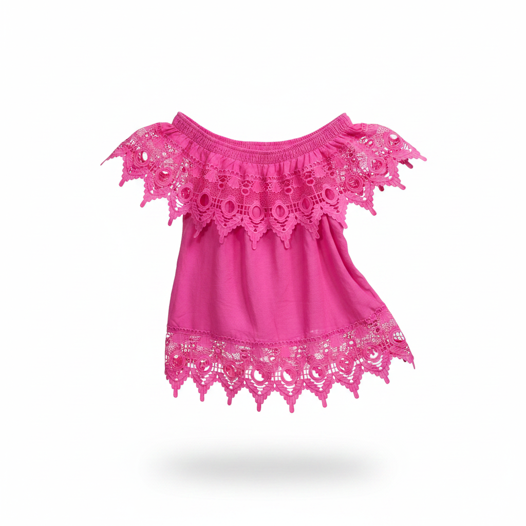 PLUS Size Women's Off shoulder embroidered Blouse Pink