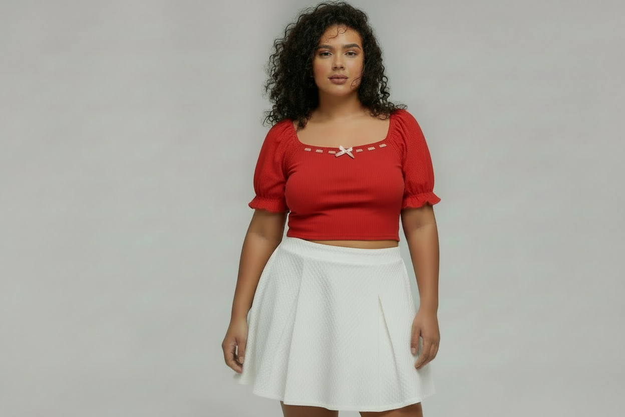 Women's PLUS SIZE Ribbon Ruffle Sleeve Blouse Shirt Red