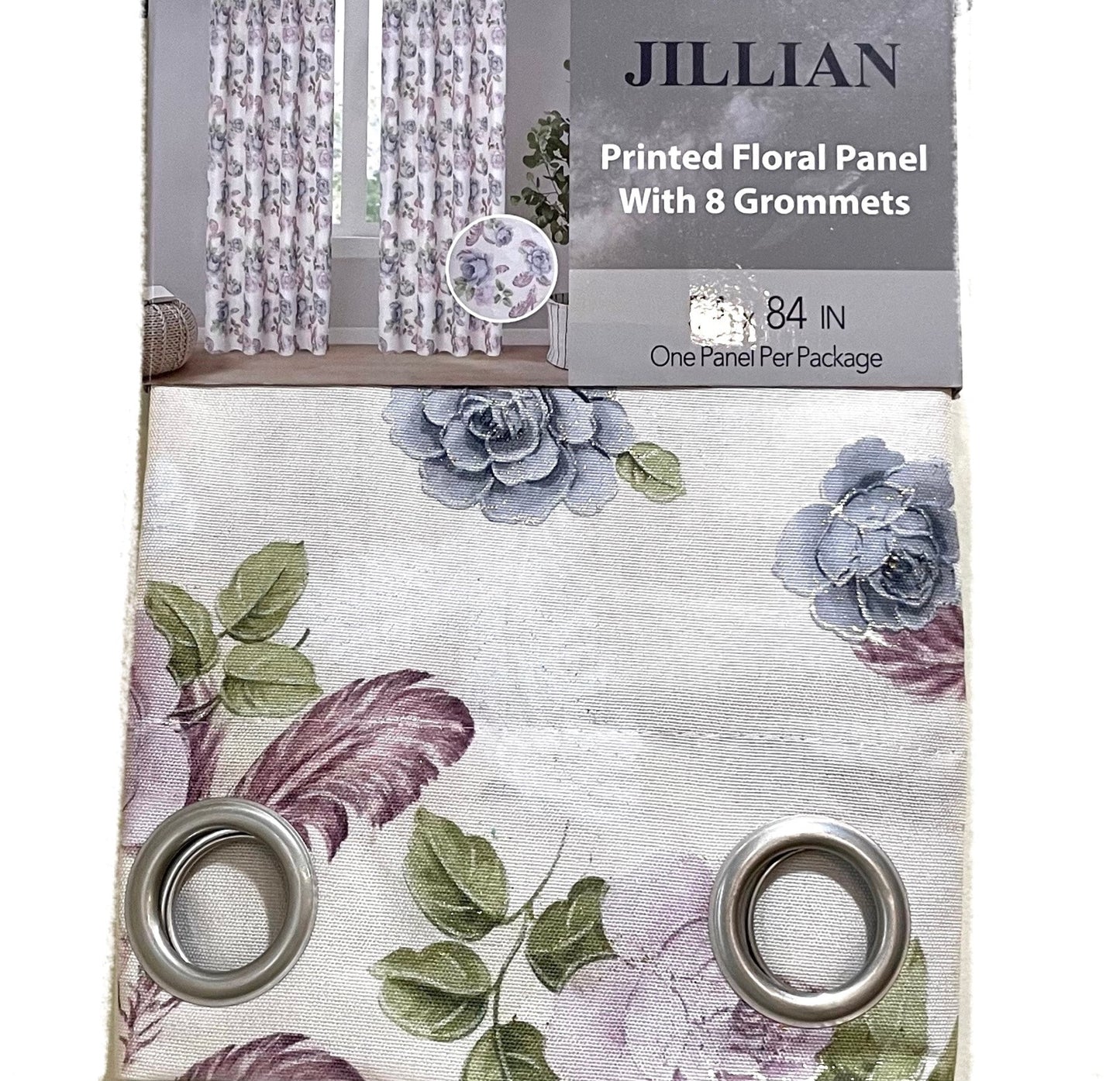 JILLIAN Printed Floral flowers Pattern Panel Curtain with 8 grommets Purple Beige