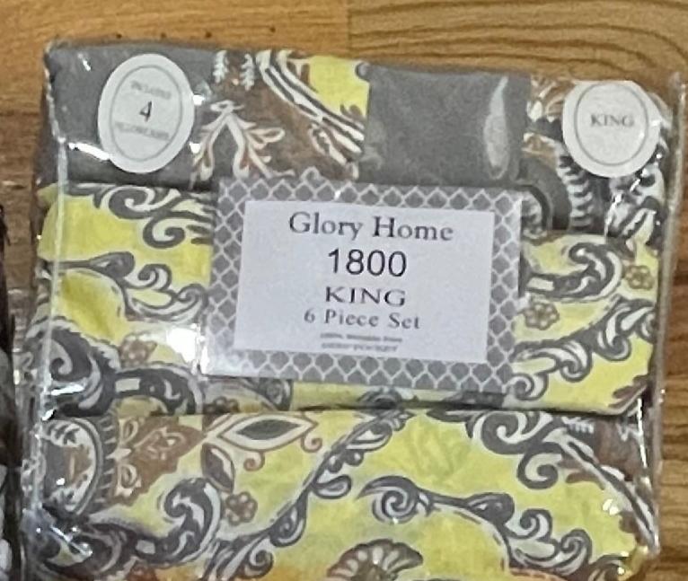 Luxury 6 piece Print Sheet Set Soft 1800 Paisley Yellow Grey KING