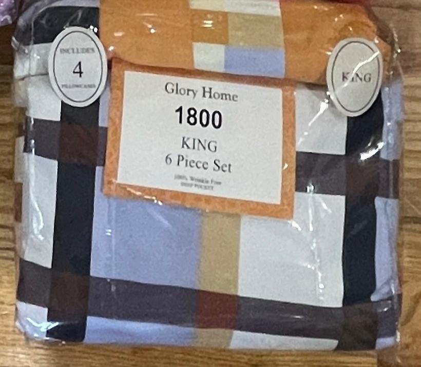 Luxury 6 piece Print Sheet Set Soft 1800 Stripes Cross KING