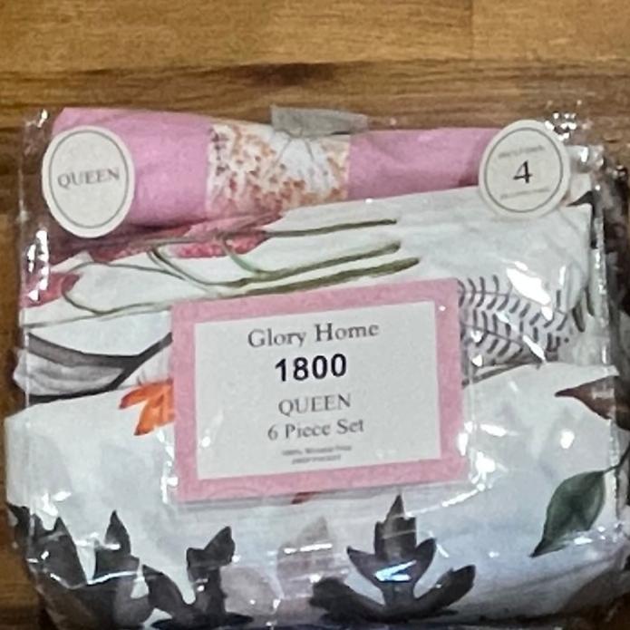 Luxury 6 piece Print Sheet Set Soft 1800 Stripes Cross Pink white leaves QUEEN