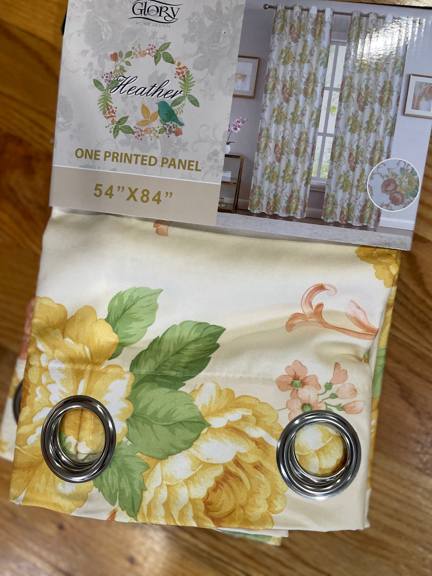 HEATHER Printed Floral Pattern Panel Curtain with 8 grommets Beige