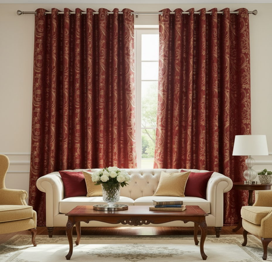 DANIELLE BURGUNDY PAISLEY MetallicJacquard Print Grommet Panel Curtain