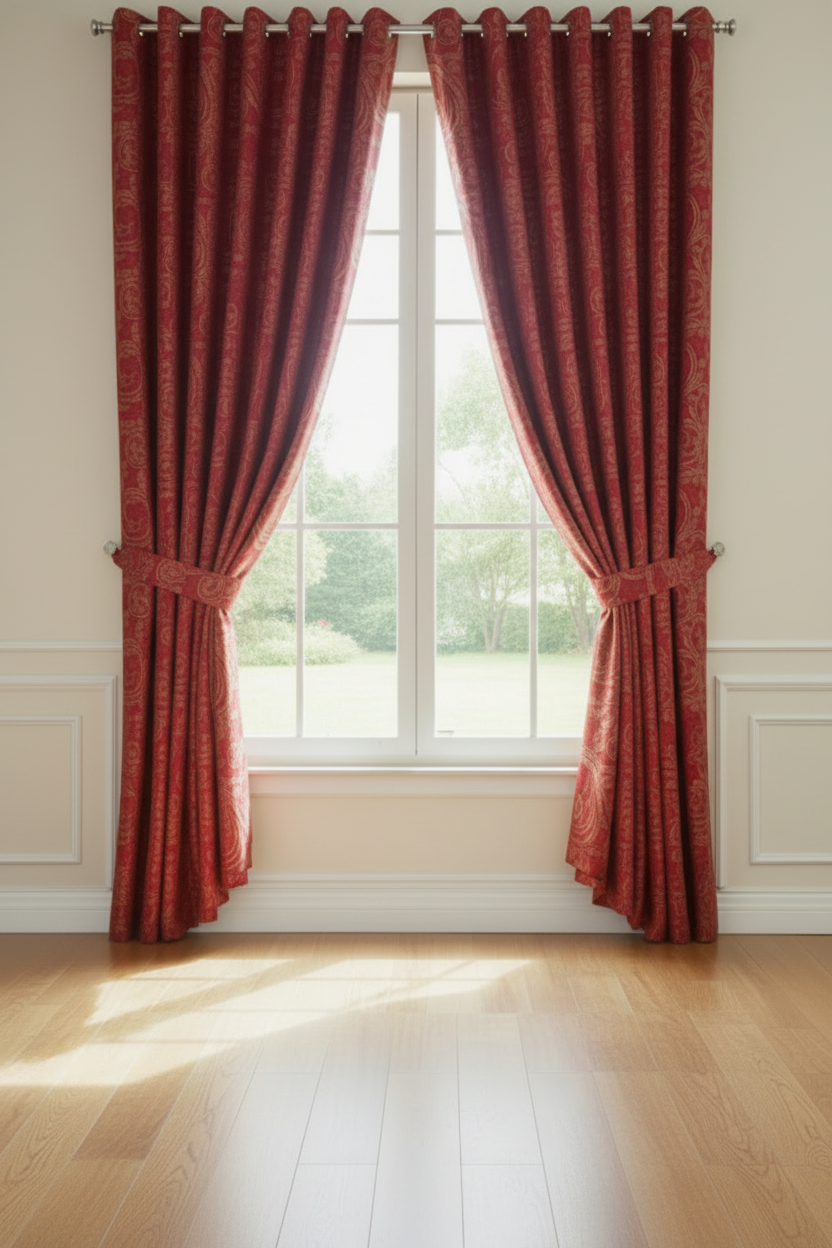 DANIELLE BURGUNDY PAISLEY MetallicJacquard Print Grommet Panel Curtain