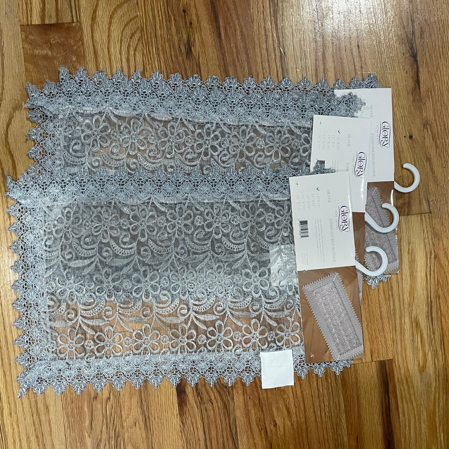 Embroidered floral design Table Runner 14 X 20 Silver