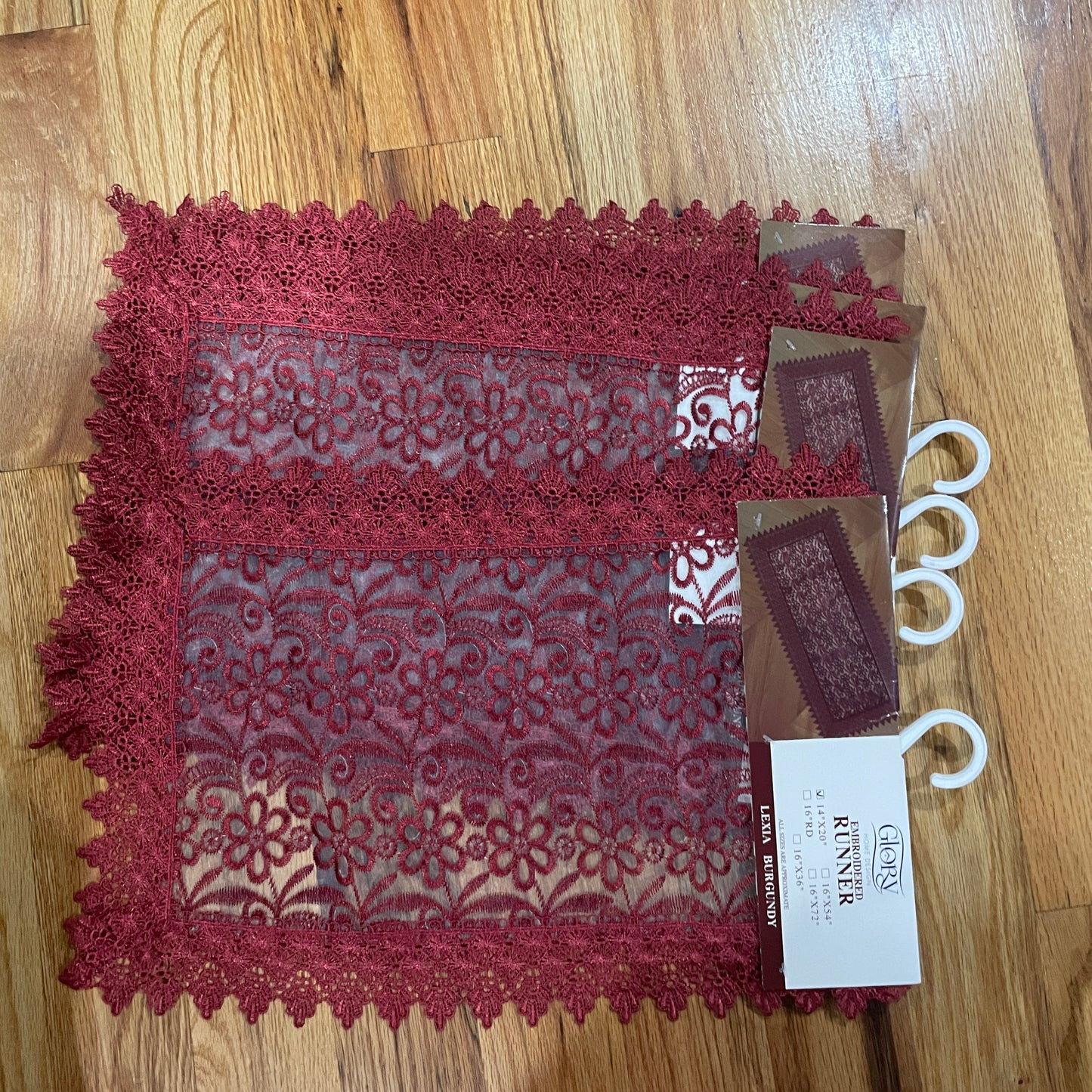 Embroidered floral design Table Runner 14 X 20 Burgundy