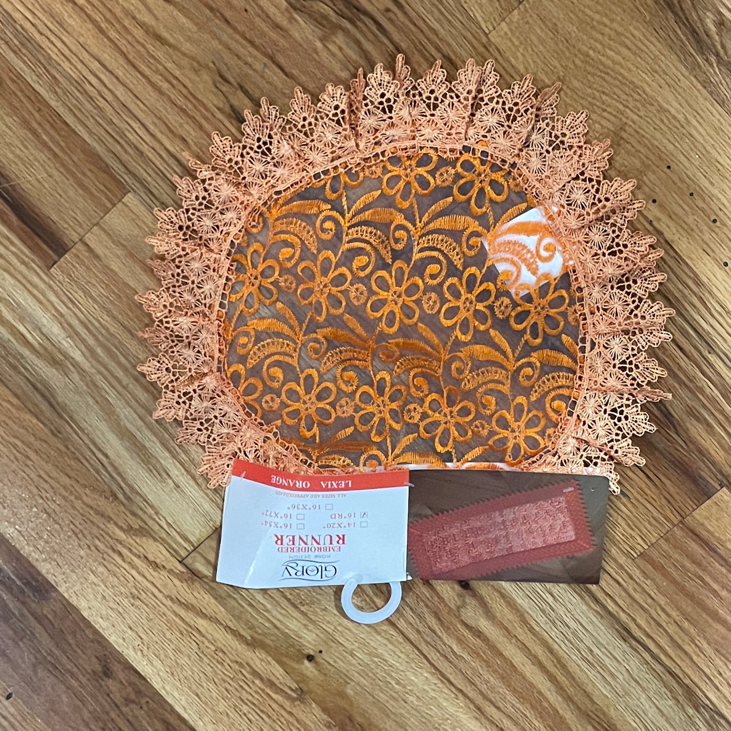 Round Embroidered floral design Table Runner 16 round Orange