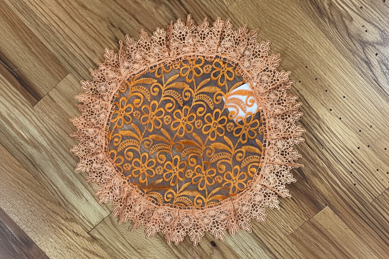 Round Embroidered floral design Table Runner 16 round Orange