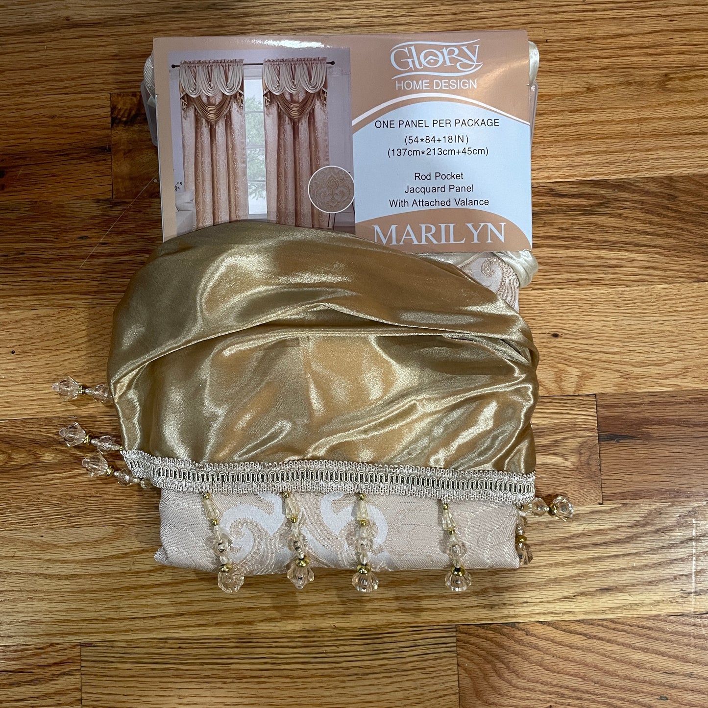 MARILYN Jacquard Pattern Panel Curtain w attached lace valance Beige