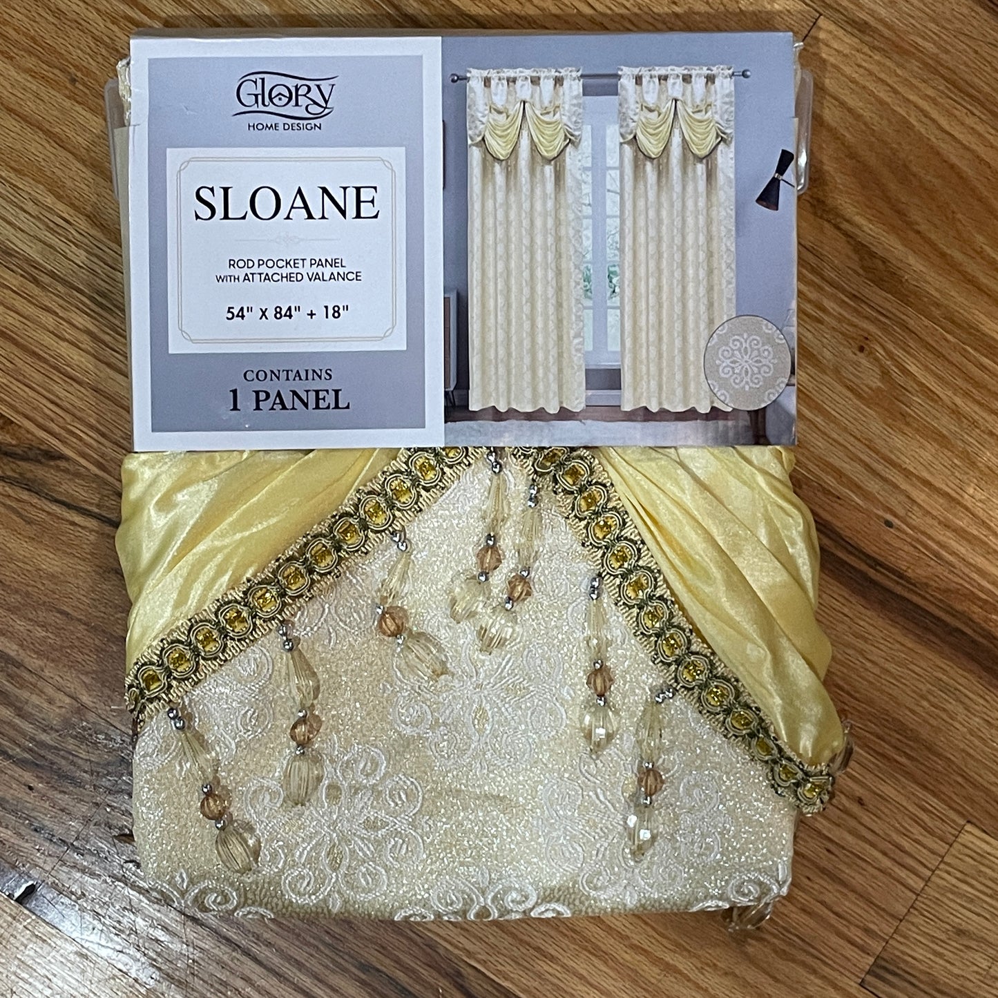 SLOANE Jacquard Pattern Panel Curtain w attached lace valance Beige