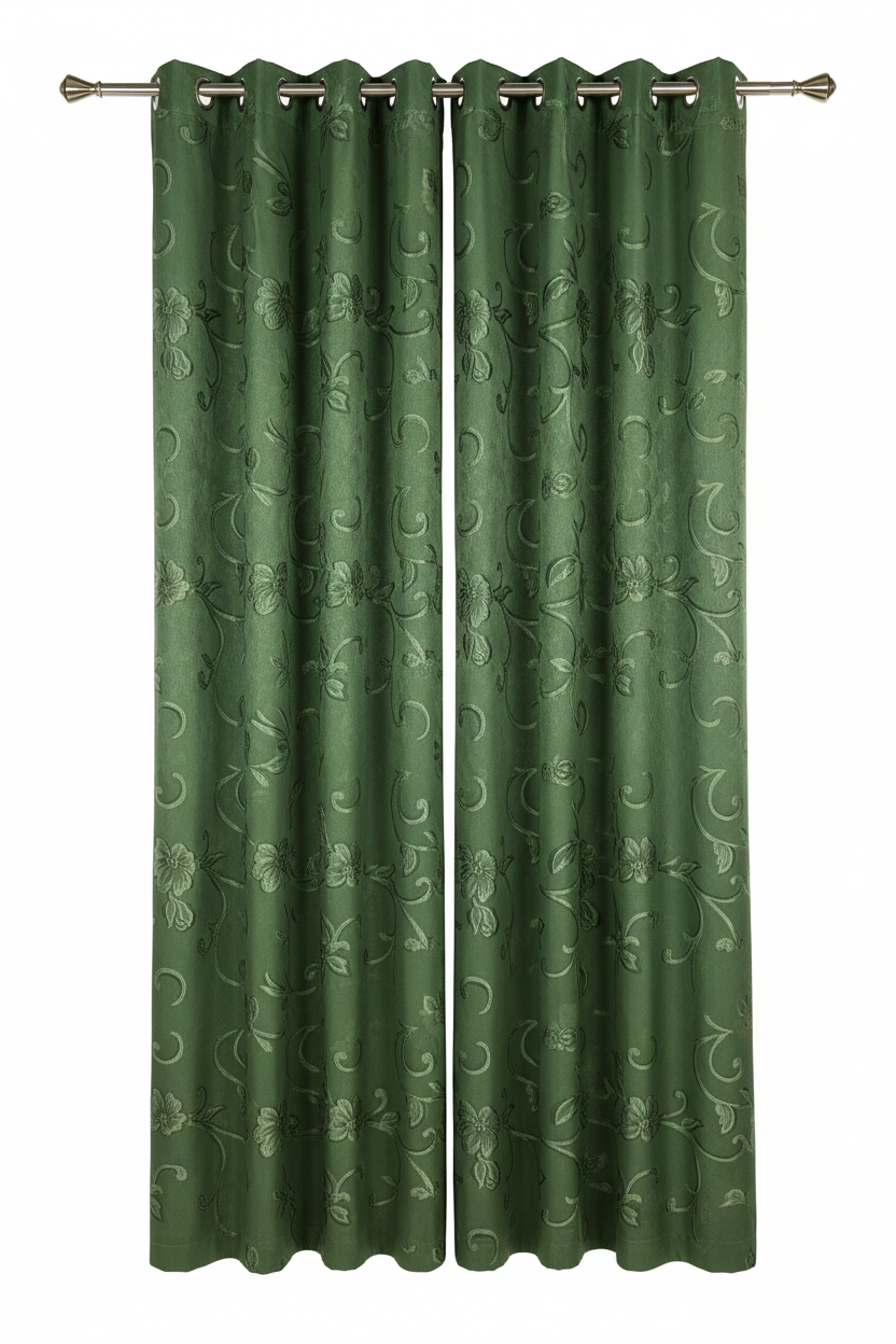 DANIELLE - FLOWER GREEN Grommet Panel Curtain BLACK OUT GREEN