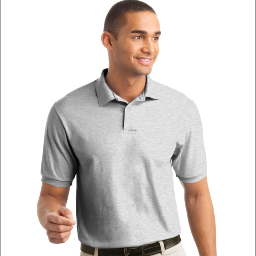 Hanes men's Jersey Knit Sport Polo Shirt Light Gray