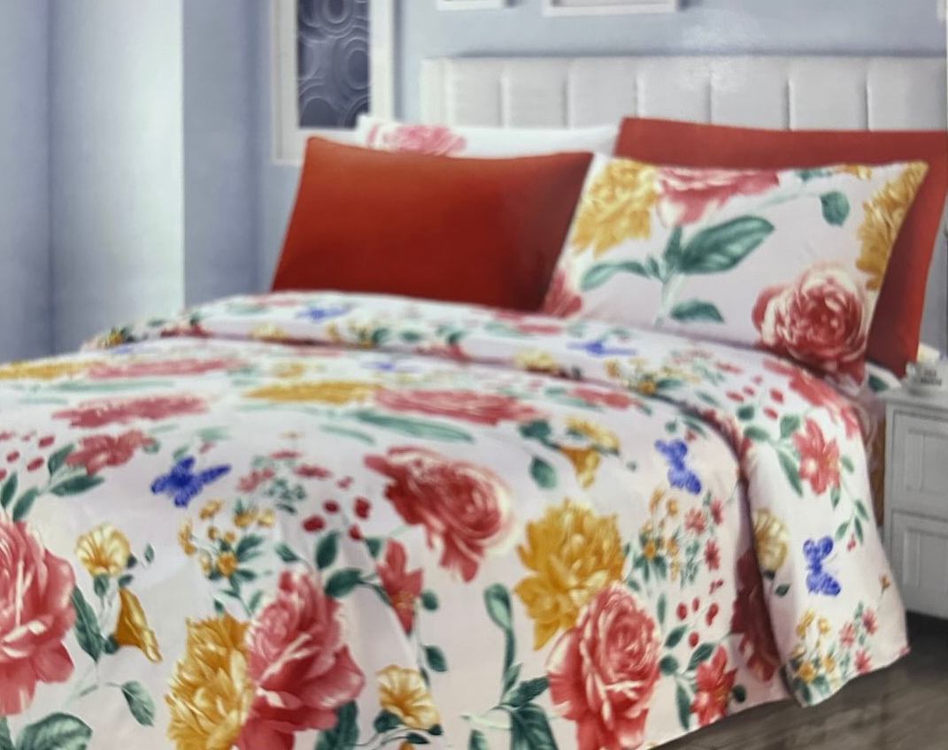 Luxury 6 piece Sheet Set Soft 1800 Print Floral Red QUEEN