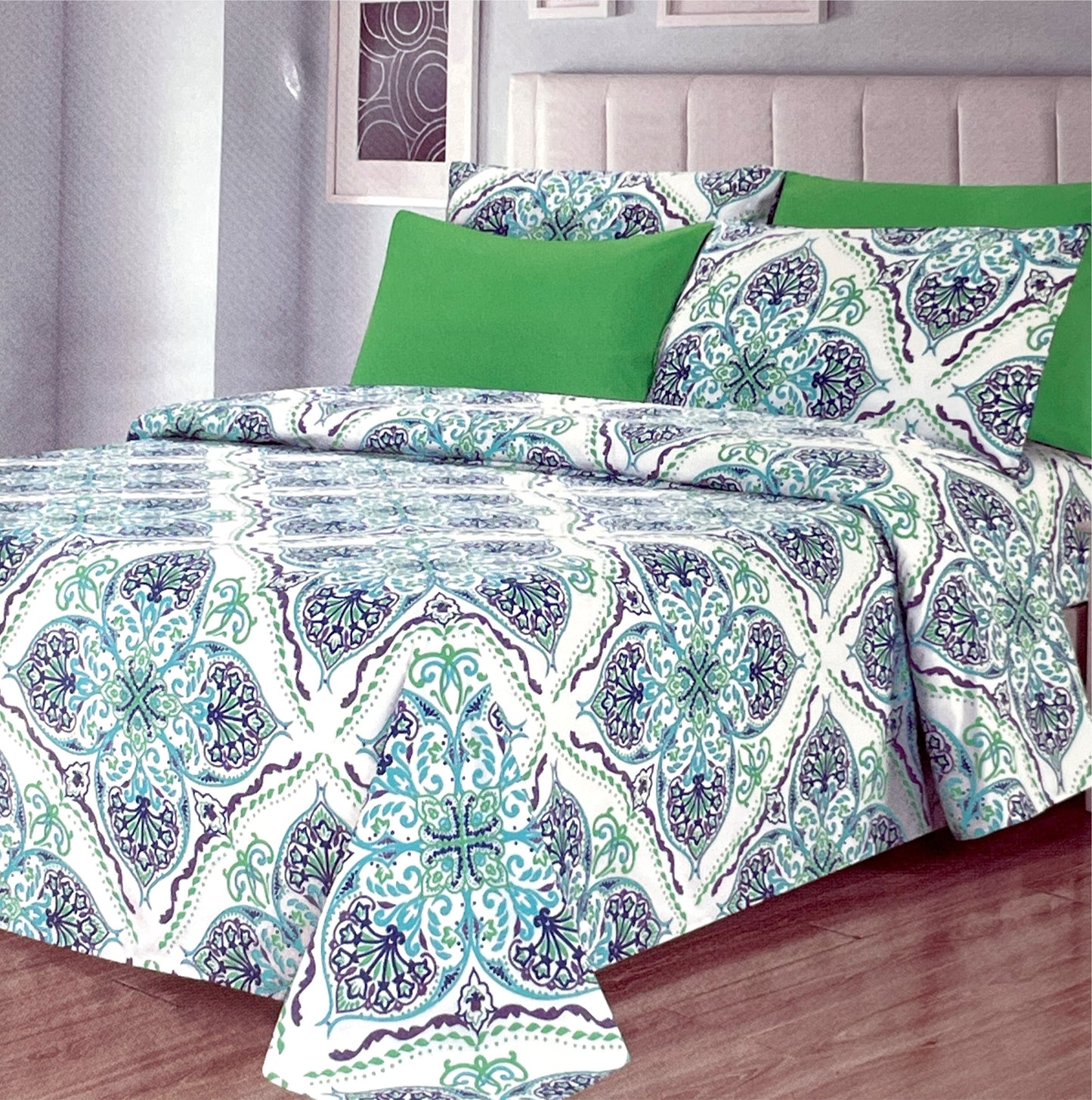 Luxury 6 piece Print Sheet Set Soft 1800 Gray Yellow FULL