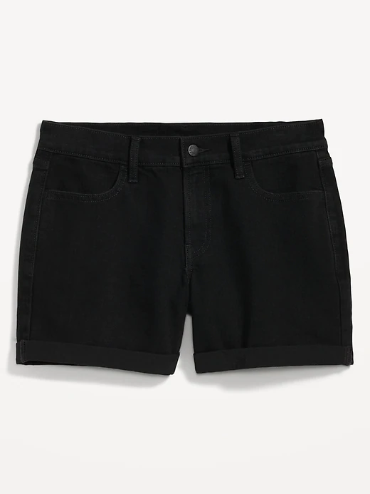 Mid-Rise Wow Black-Wash Jean Shorts for Women -- 5-inch inseam