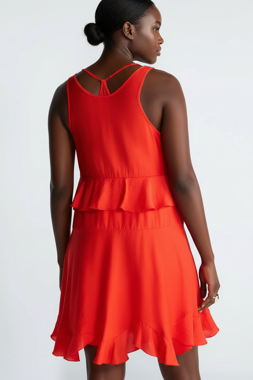 Women's PLUS Women'sSexy Red Mini Ruffle Tank Dress Open back