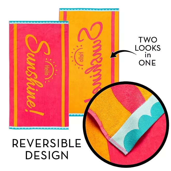 Bright & Colorful 40" W x 72" XL Oversized REVERSIBLE Large Towel Bath Sheets Beach Sunshine Text