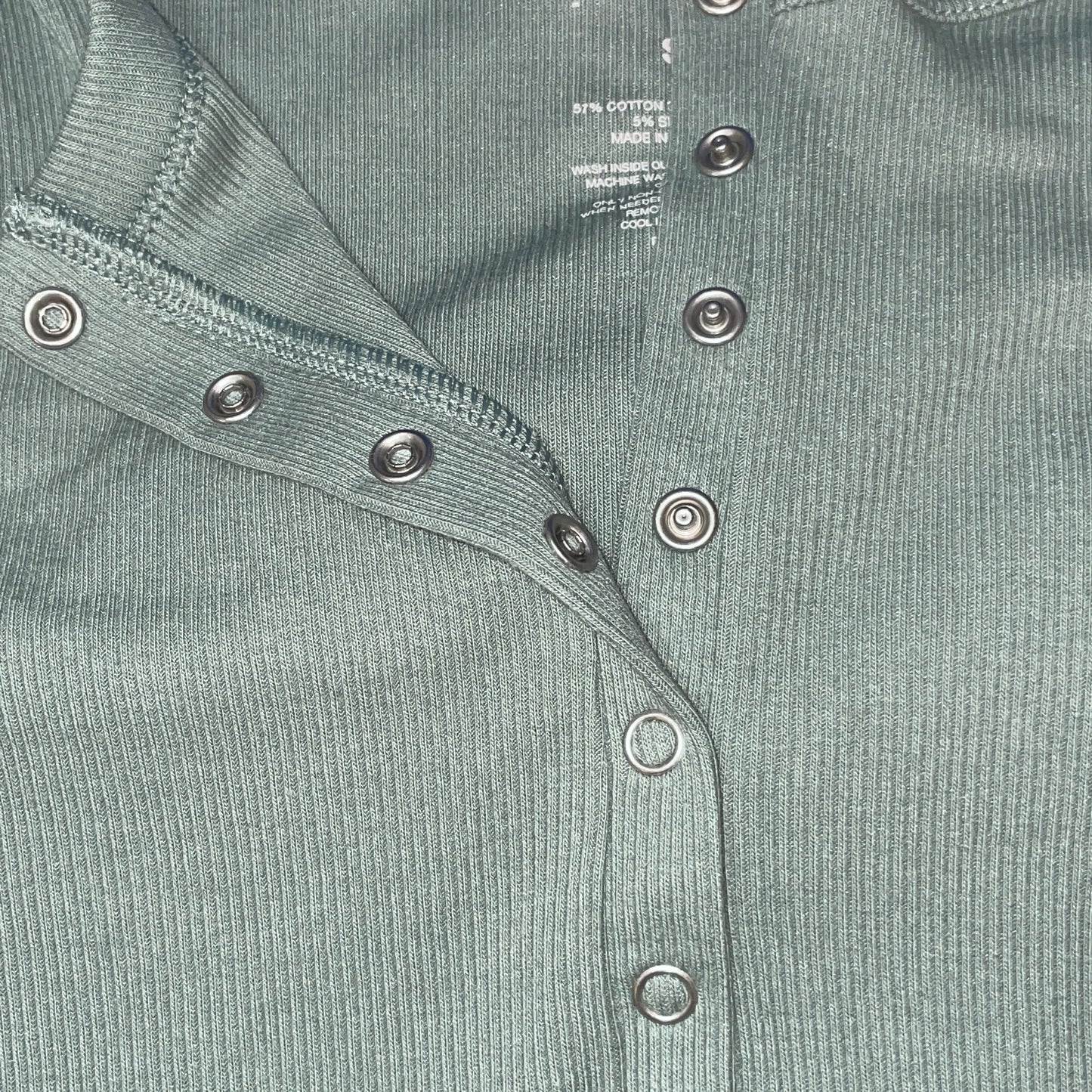 Women's Solid Henley button front Slim Fit long sleeve Tee Green