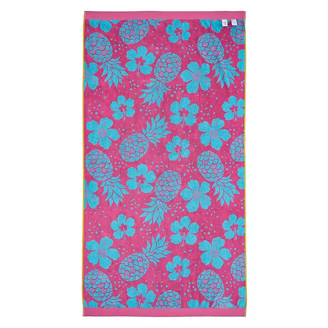 Bright & Colorful 40" W x 72" XL Oversized REVERSIBLE EXTRA-LARGE Towel Bath Sheets Beach Flower Pink Pineapple