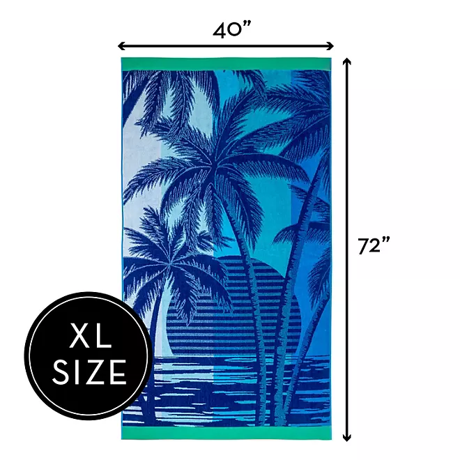 Bright & Colorful 40" W x 72" XL Oversized REVERSIBLE EXTRA-LARGE Towel Bath Sheets Beach Blue Sunset Palm Trees