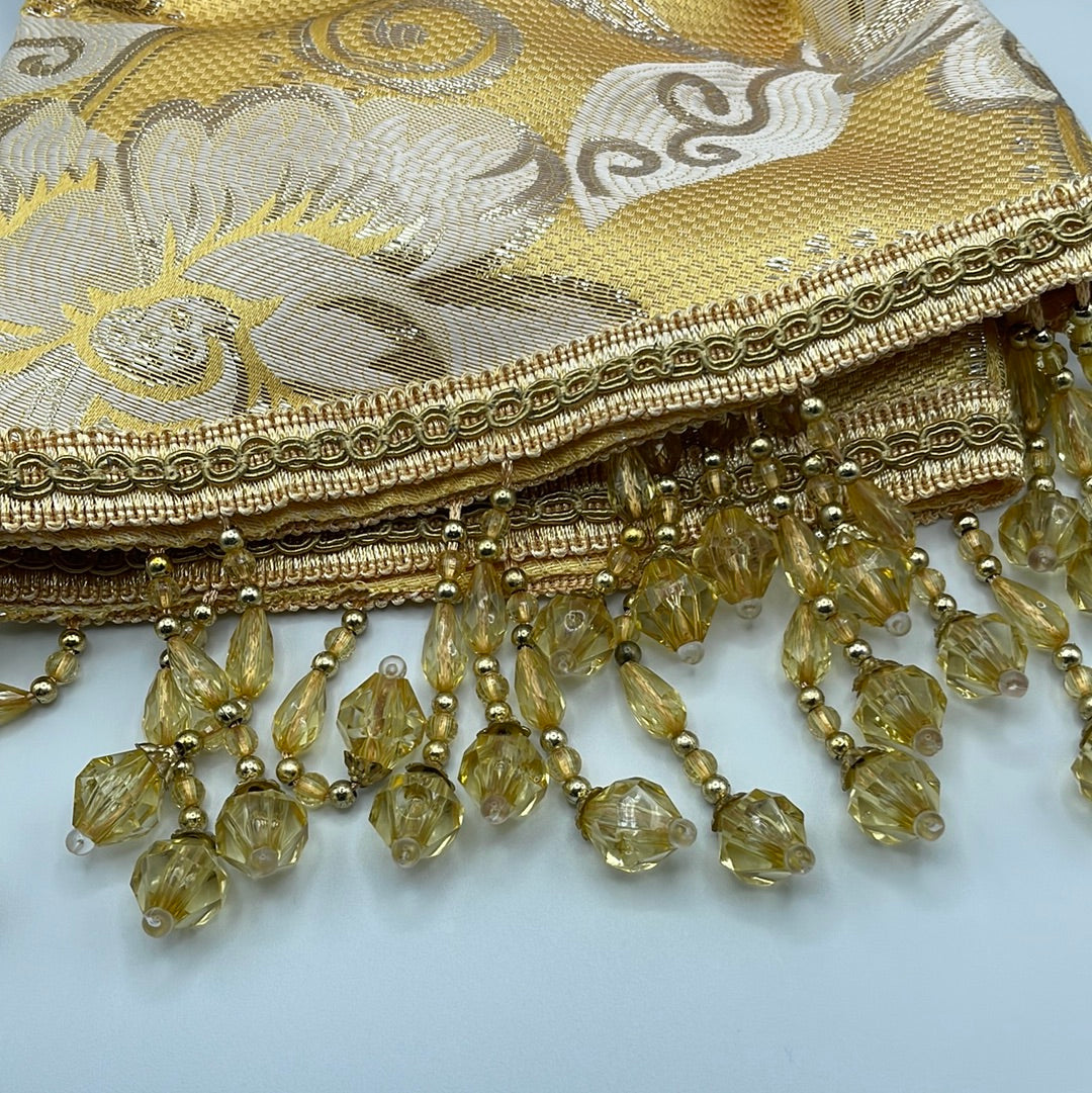 Golden Yellow Printed Floral Pattern Printed Floral Waterfall Valance Beaded