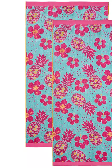 Bright & Colorful 40" W x 72" XL Oversized REVERSIBLE EXTRA-LARGE Towel Bath Sheets Beach Flower Pink Pineapple