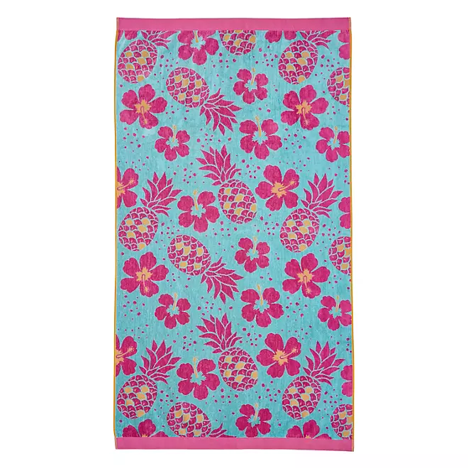 Bright & Colorful 40" W x 72" XL Oversized REVERSIBLE EXTRA-LARGE Towel Bath Sheets Beach Flower Pink Pineapple