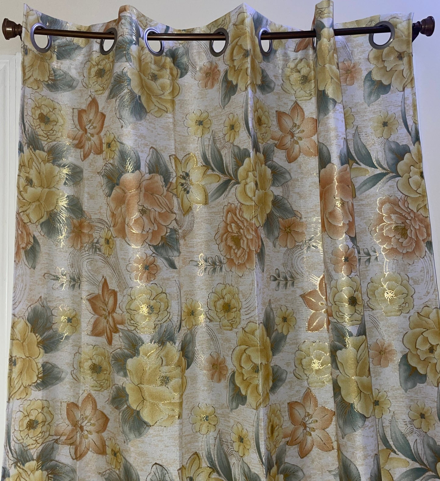 DANIELLE Printed Floral Pattern Panel Curtain with 8 grommets Yellow Orange