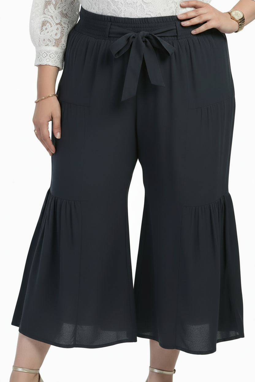 Women's PLUS SIZE Pull On Tie Waist Gauze Pants NAVY