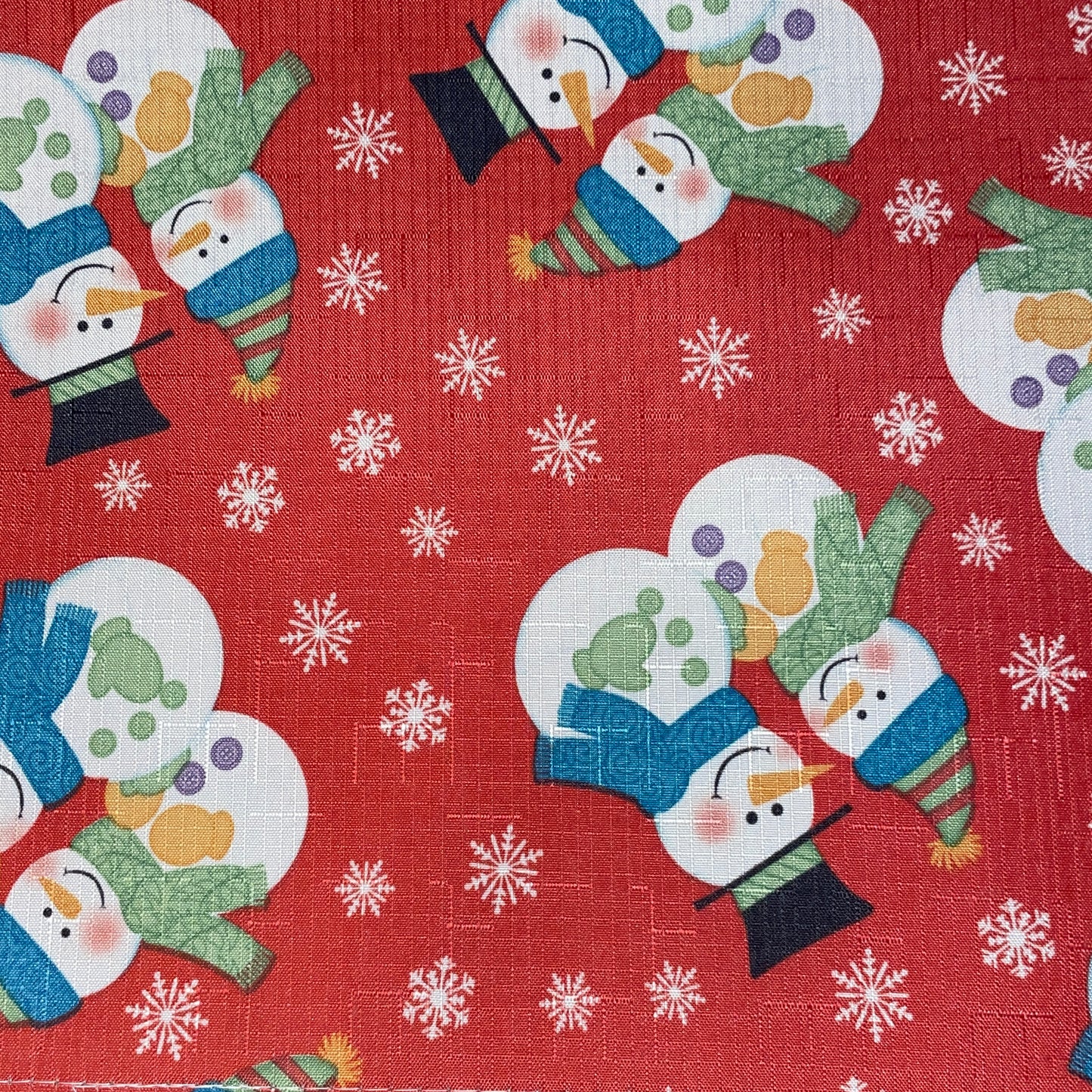 Printed Linen Fabric Christmas holiday table placemats "Snowman" 12 X 18