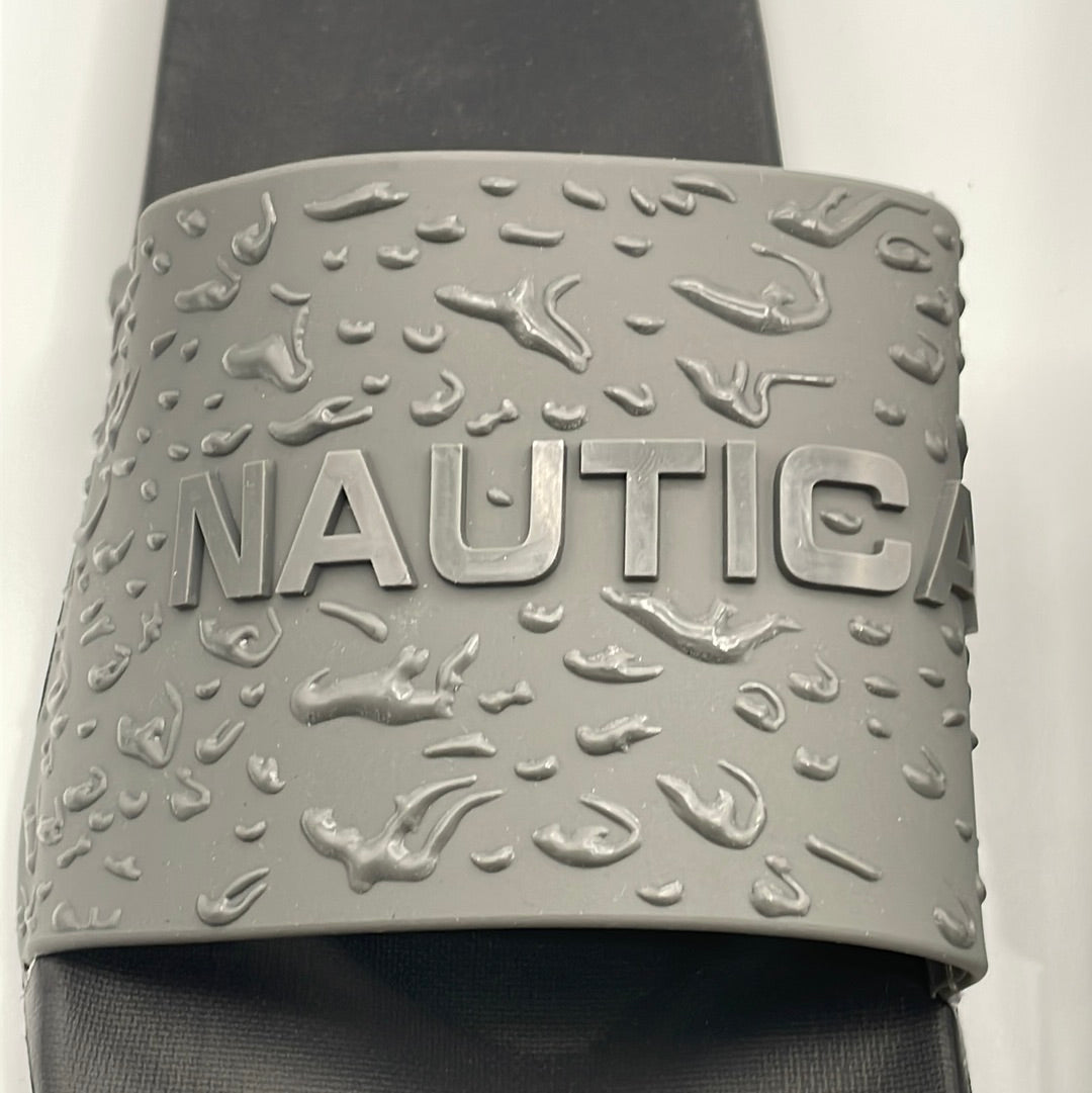 Men's Nautica Nautical Gray Raised Print Logo Slide Slippers