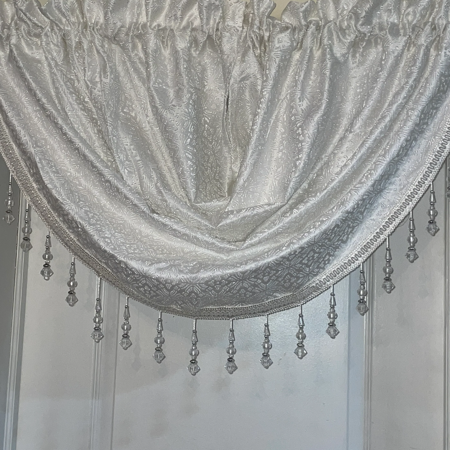 DENISE OFF WHITE 2 PCS Set White Pattern W Unattached Valance Jacquard Curtain