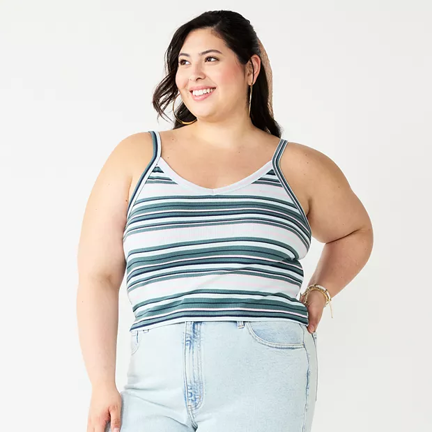 Women's Striped Plus Size Cropped Wide-Strap Cami Top