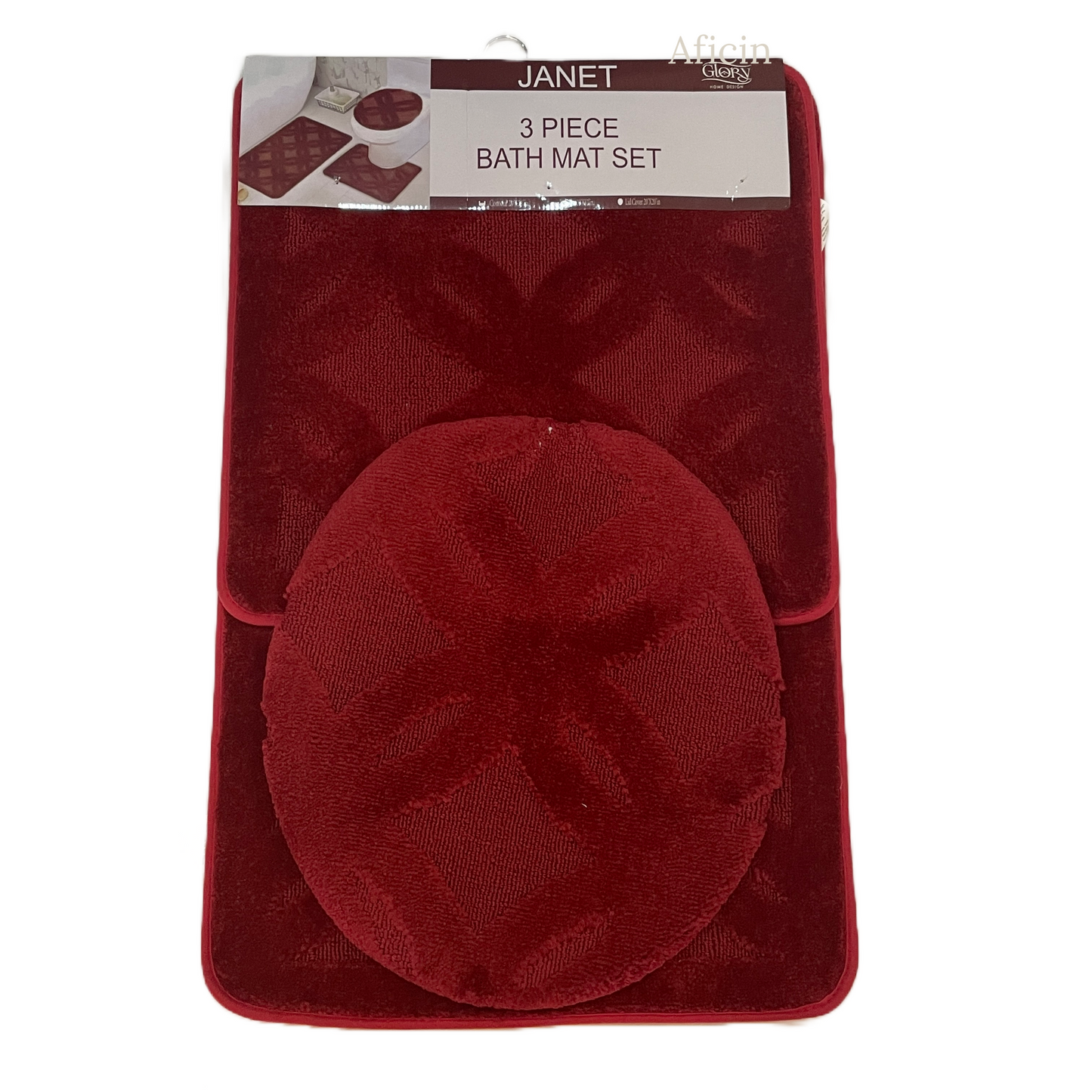 Soft 3 piece bathroom Mats Rug set Burgundy