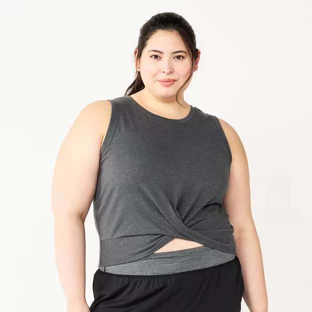 Women's Solid Cropped Twist-Front Tank Plus Size