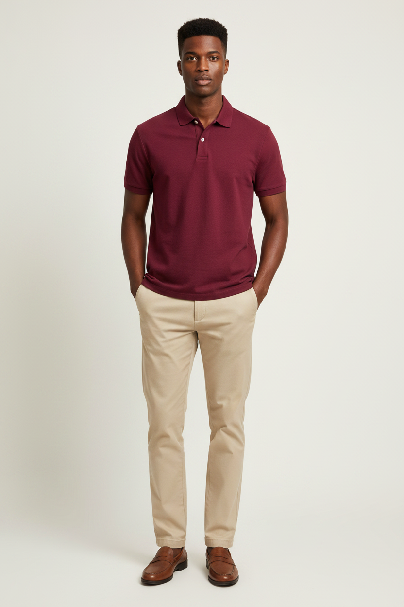 Men's Slim Fit Pique Polo for Men Cranberry Burgundy