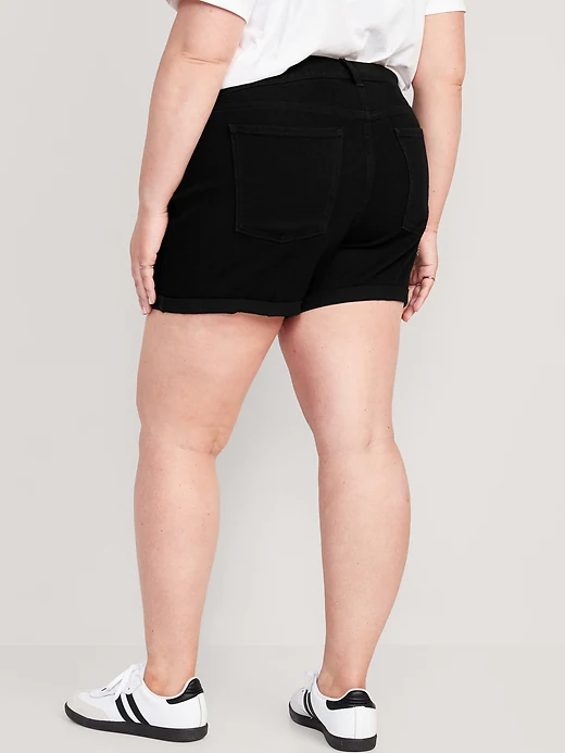 Mid-Rise Wow Black-Wash Jean Shorts for Women -- 5-inch inseam