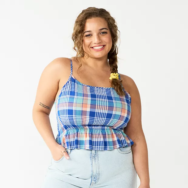 Women's Plaid Plus SizeCropped Cinch-Waist Tank