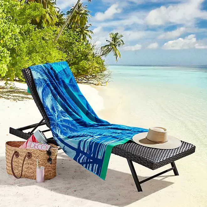 Bright & Colorful 40" W x 72" XL Oversized REVERSIBLE EXTRA-LARGE Towel Bath Sheets Beach Blue Sunset Palm Trees