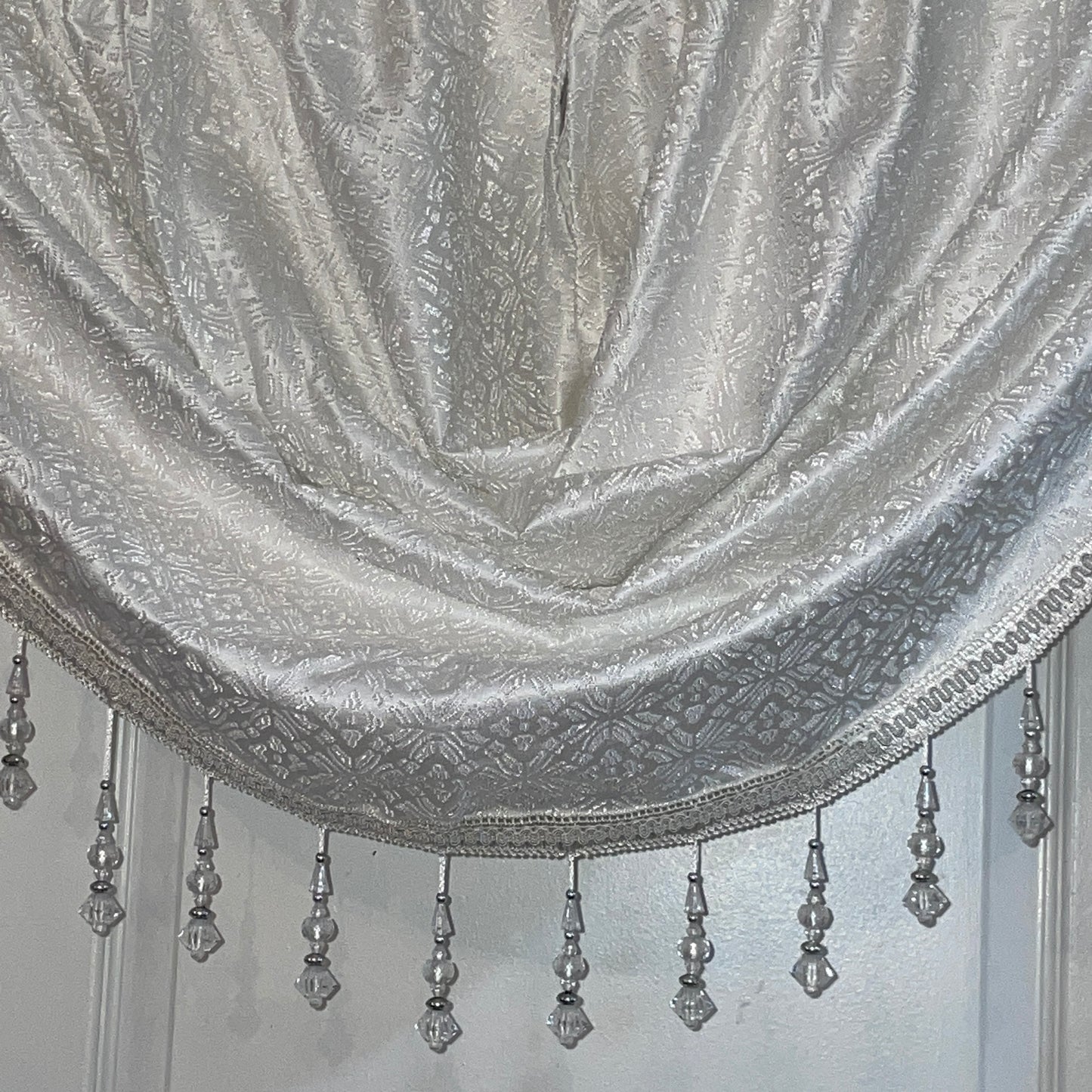 Jacquard Pattern Denise beaded valence only Curtain White